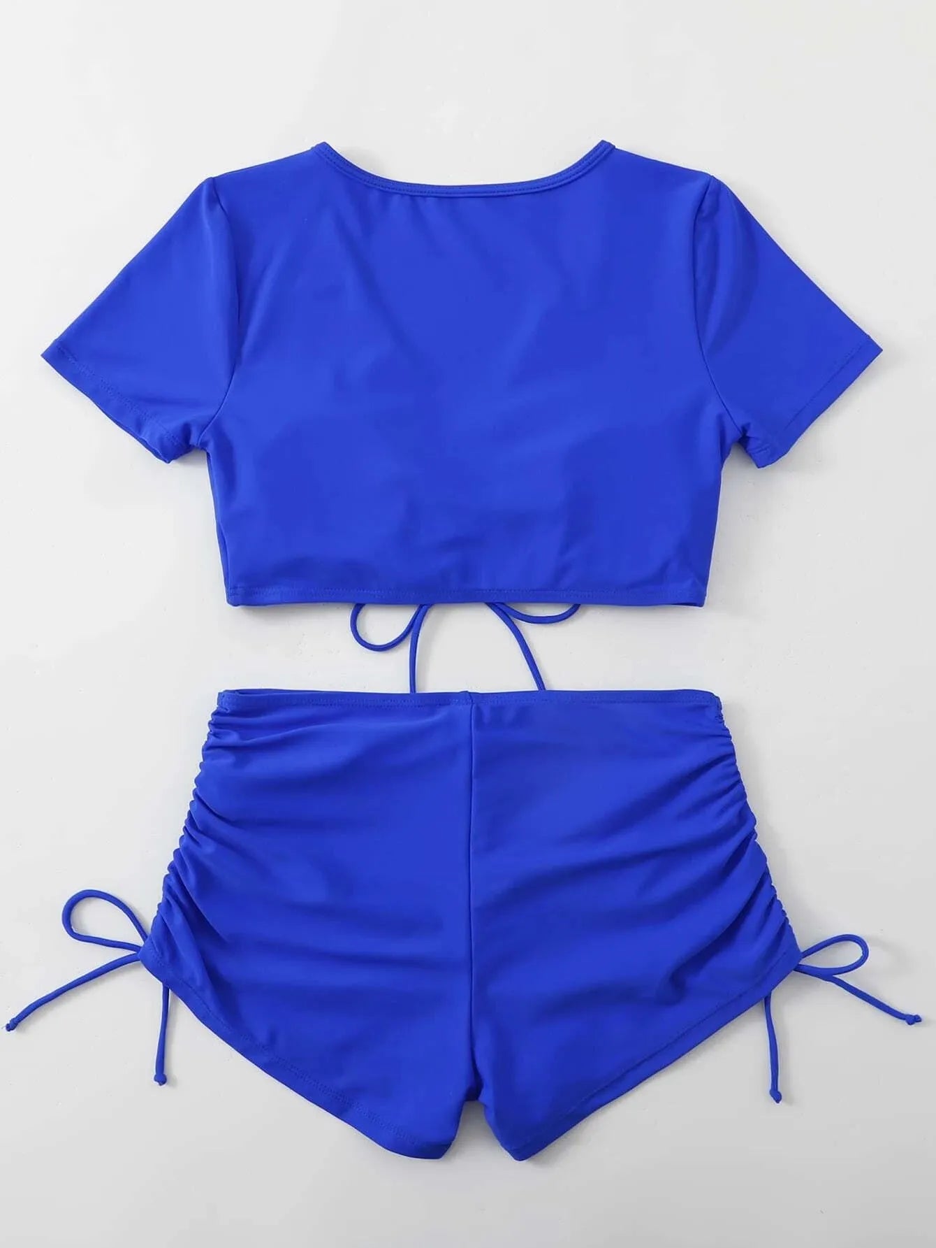 Lady's lace-up bow swimsuit in dark green colour, two-piece set for swimming