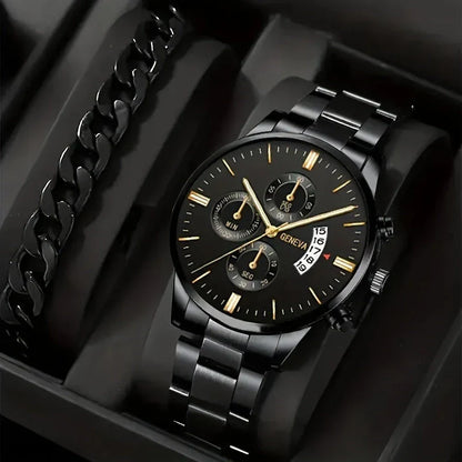 Stylish steel bracelet watch set with various color options for fashion-forward men