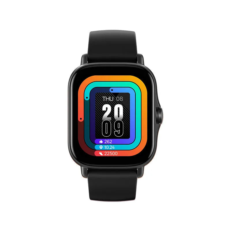 GT20 smartwatch with alloy case and silicone strap on a wrist, displaying heart rate data on its screen.