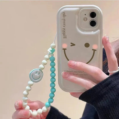 Mint green TPU iPhone case with optional matching chain on a phone