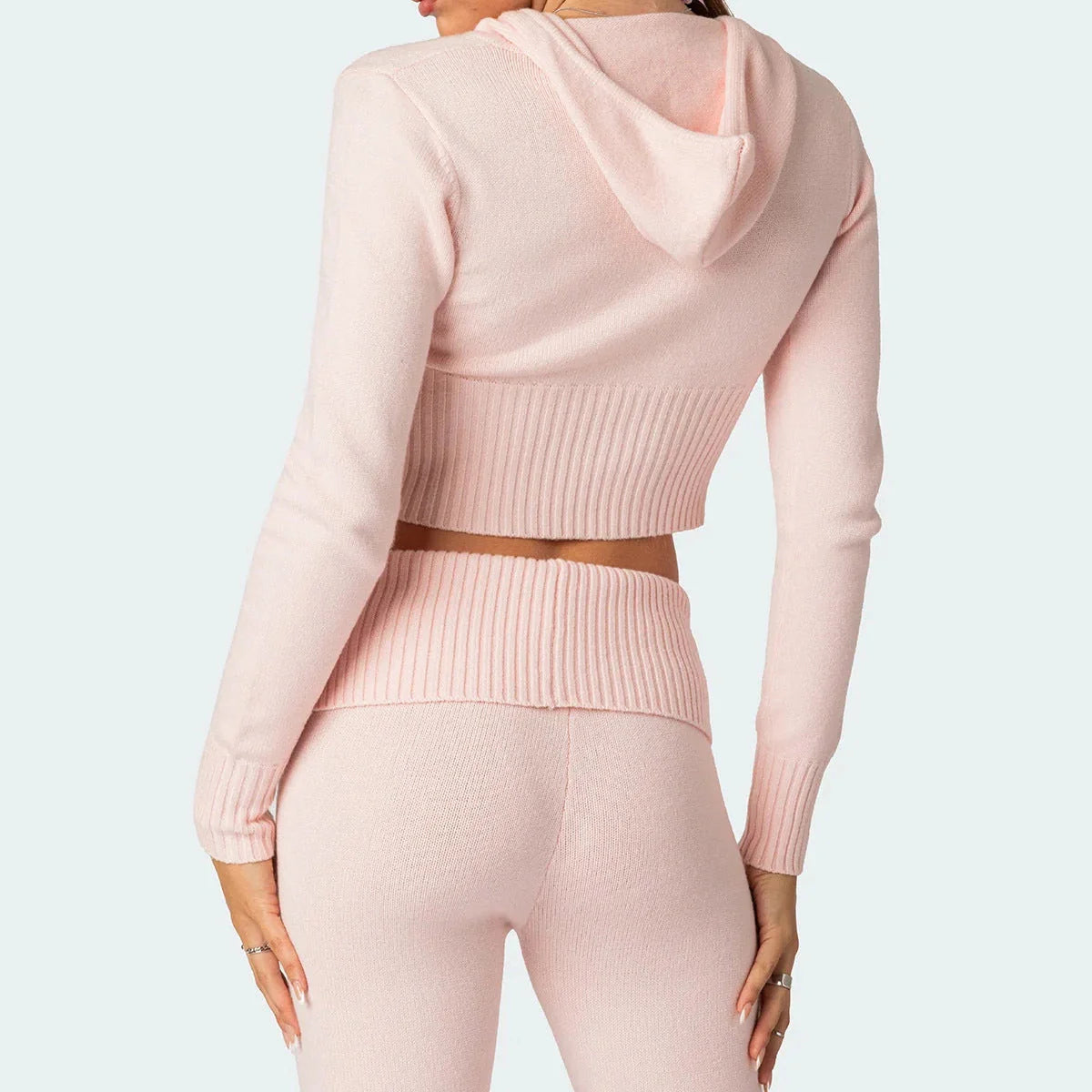 Women's stylish knitted hooded suit with flared pants in various colors