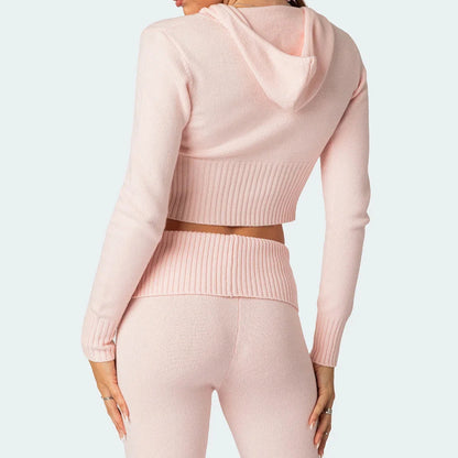 Women's stylish knitted hooded suit with flared pants in various colors