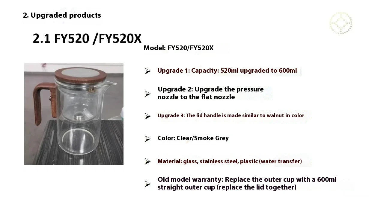 Elegant glass teapot with magnetic water separation filter and wooden handle for brewing and pouring loose leaf tea
