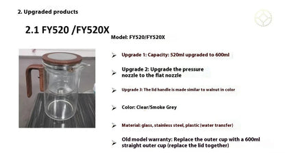 Elegant glass teapot with magnetic water separation filter and wooden handle for brewing and pouring loose leaf tea