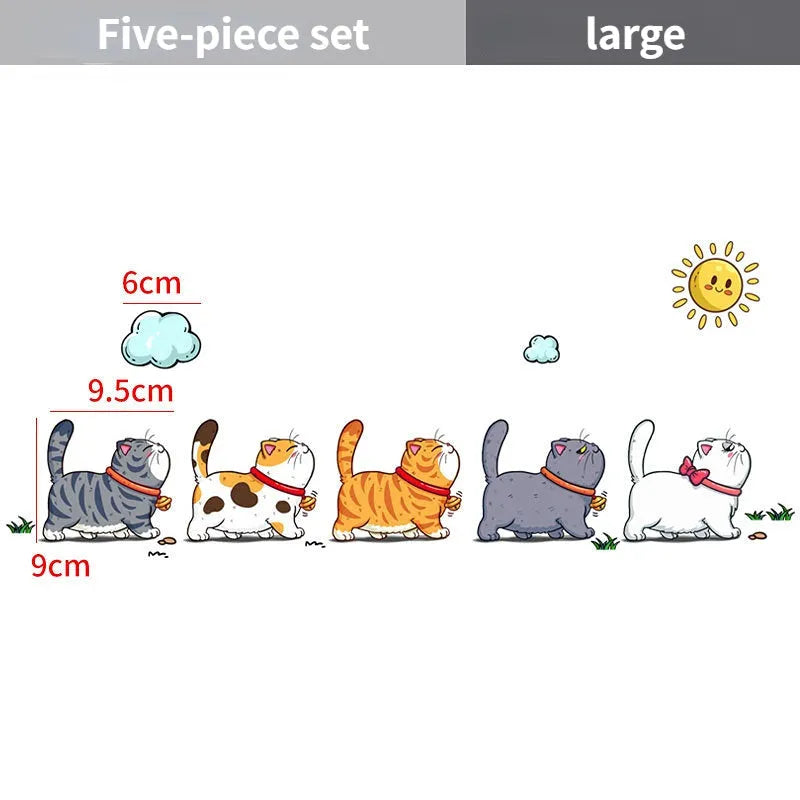 Climbing cats car sticker with five cats walking design on vehicle window, waterproof PVC material