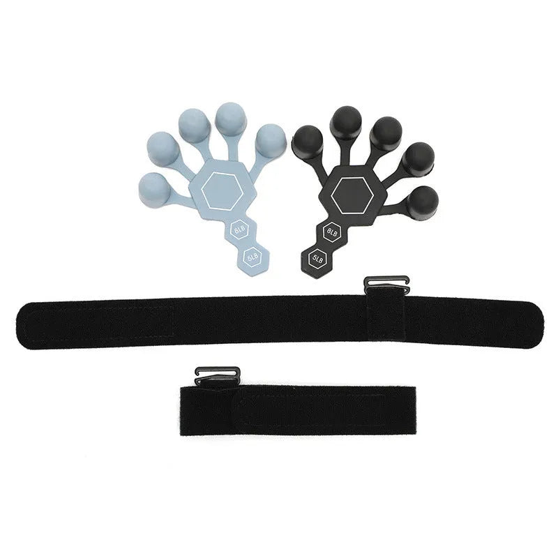 Black and grey silicone 5-finger rehabilitation hand trainer for adult fitness and strength training