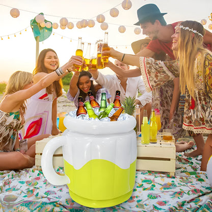 Yellow inflatable PVC ice bucket for beer steins and outdoor drinks