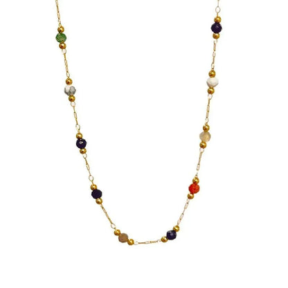 Gold electroplated titanium steel necklace for women with a natural stone pendant on an O-ring chain.