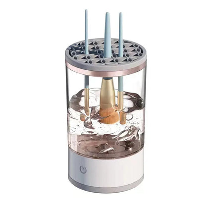 Grey and white portable electric makeup brush cleaner machine with USB charging cable