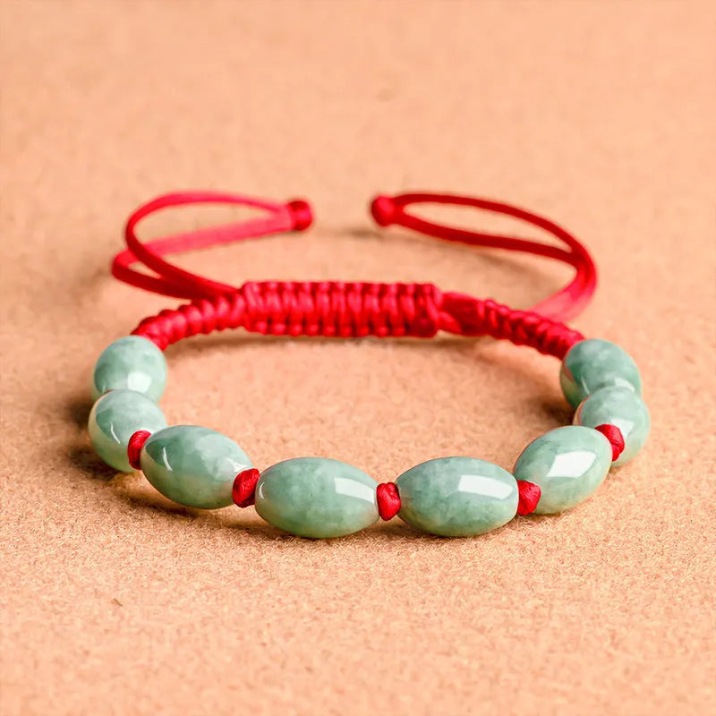 National style jade bracelet in dark green men's version with 9 beads or red women's version with 8 beads