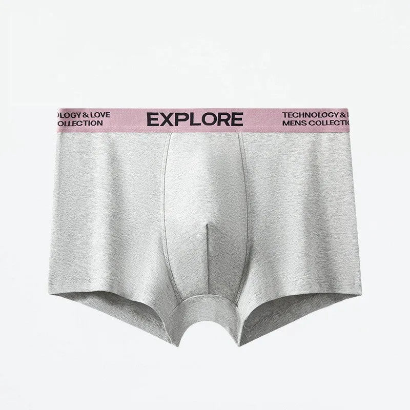 Men's mid waist cotton underwear in gray and black colour, shown flat.