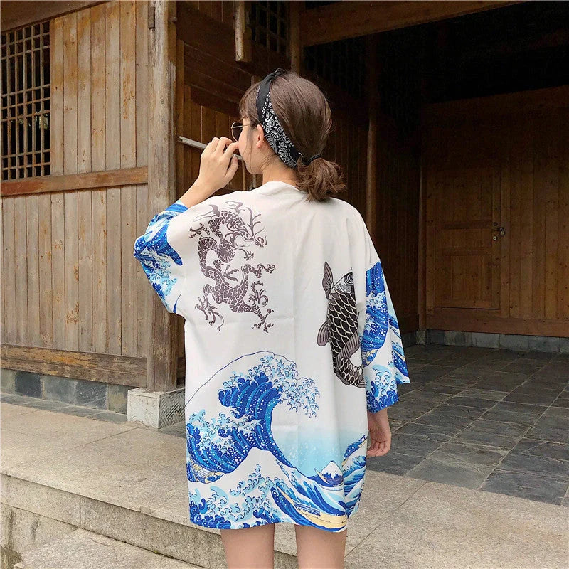Stylish summer sun protection cotton shirt with geometric pattern