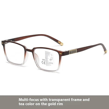 Multifocal reading glasses with photochromic lenses in various frame colour options
