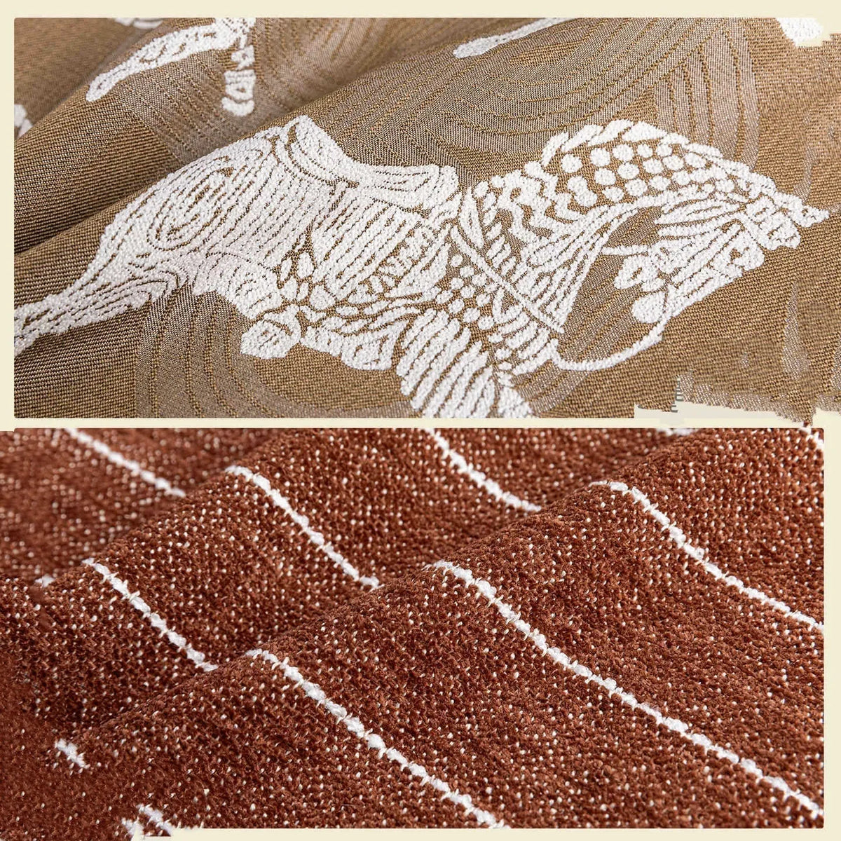 Chinese ancient style 45cm square cushion with geometric pattern in feather velvet, brown colour variations