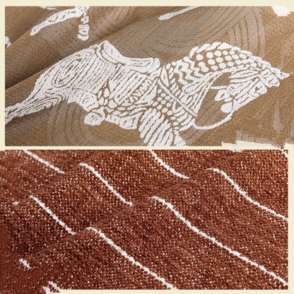 Chinese ancient style 45cm square cushion with geometric pattern in feather velvet, brown colour variations