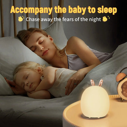 Adjustable silicone baby night light with touch control in adorable deer and rabbit designs
