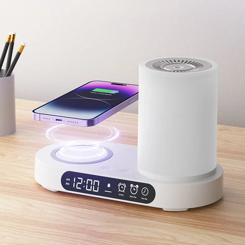 White column USB desktop aroma diffuser humidifier with touch controls showing 92mm diameter