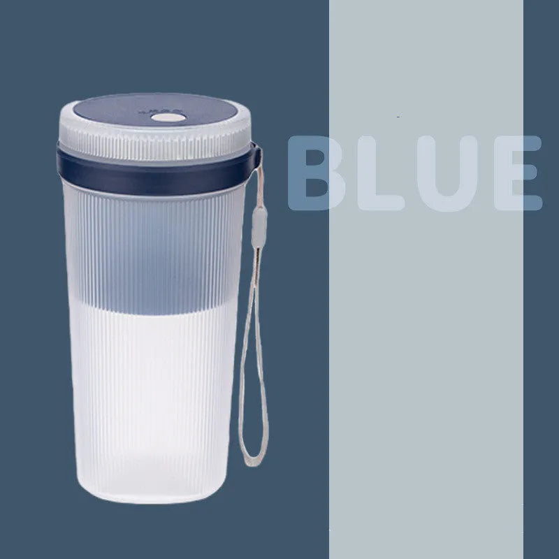 Multi-function portable blender in blue, green, or pink with USB cable and detachable parts for juicing