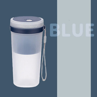 Multi-function portable blender in blue, green, or pink with USB cable and detachable parts for juicing
