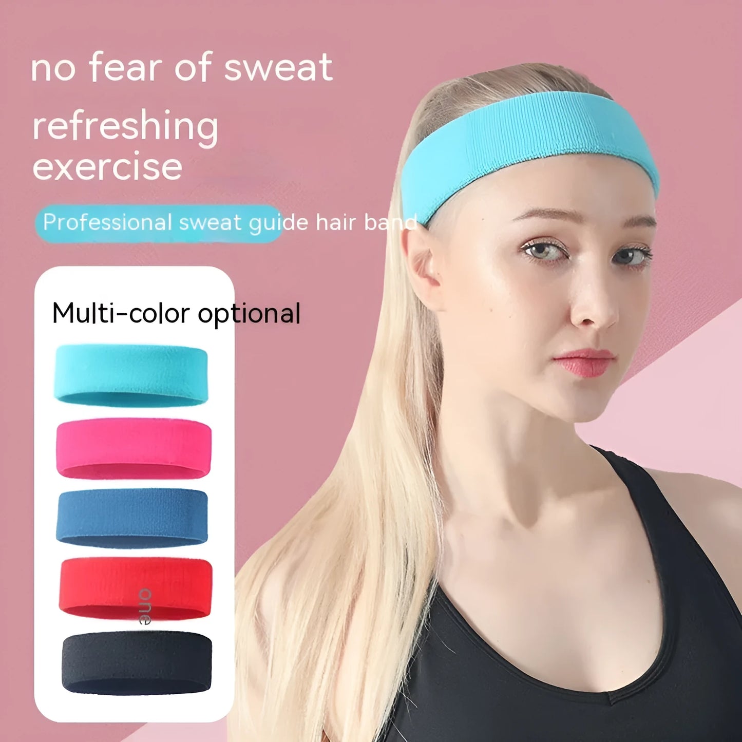 Widened solid colour sports sweatband in polyester and spandex, shown in one of five available colours.