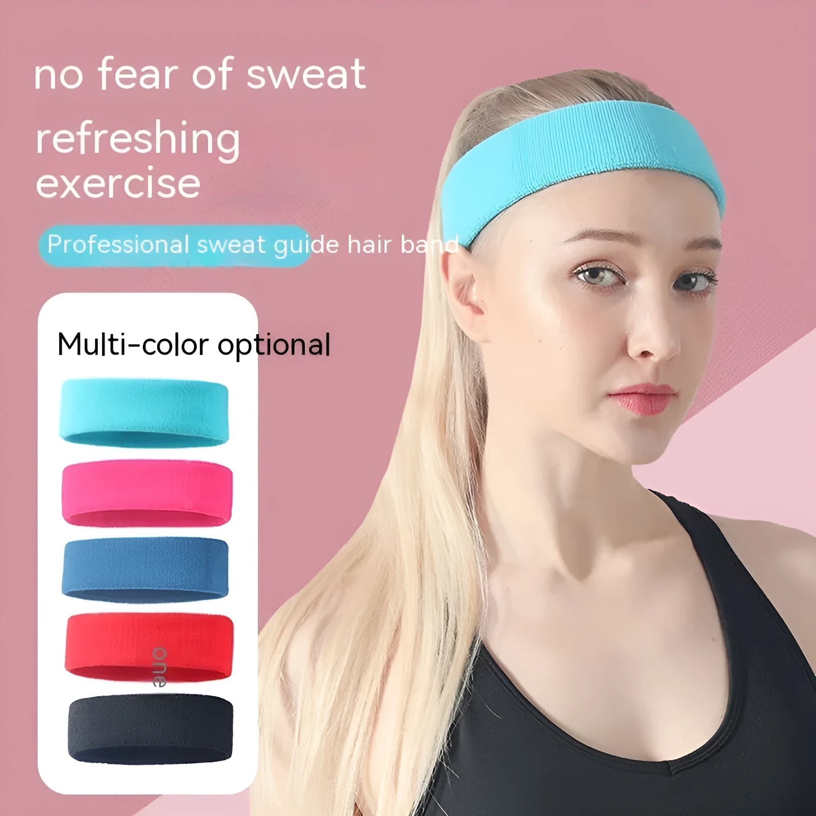 Widened solid colour sports sweatband in polyester and spandex, shown in one of five available colours.