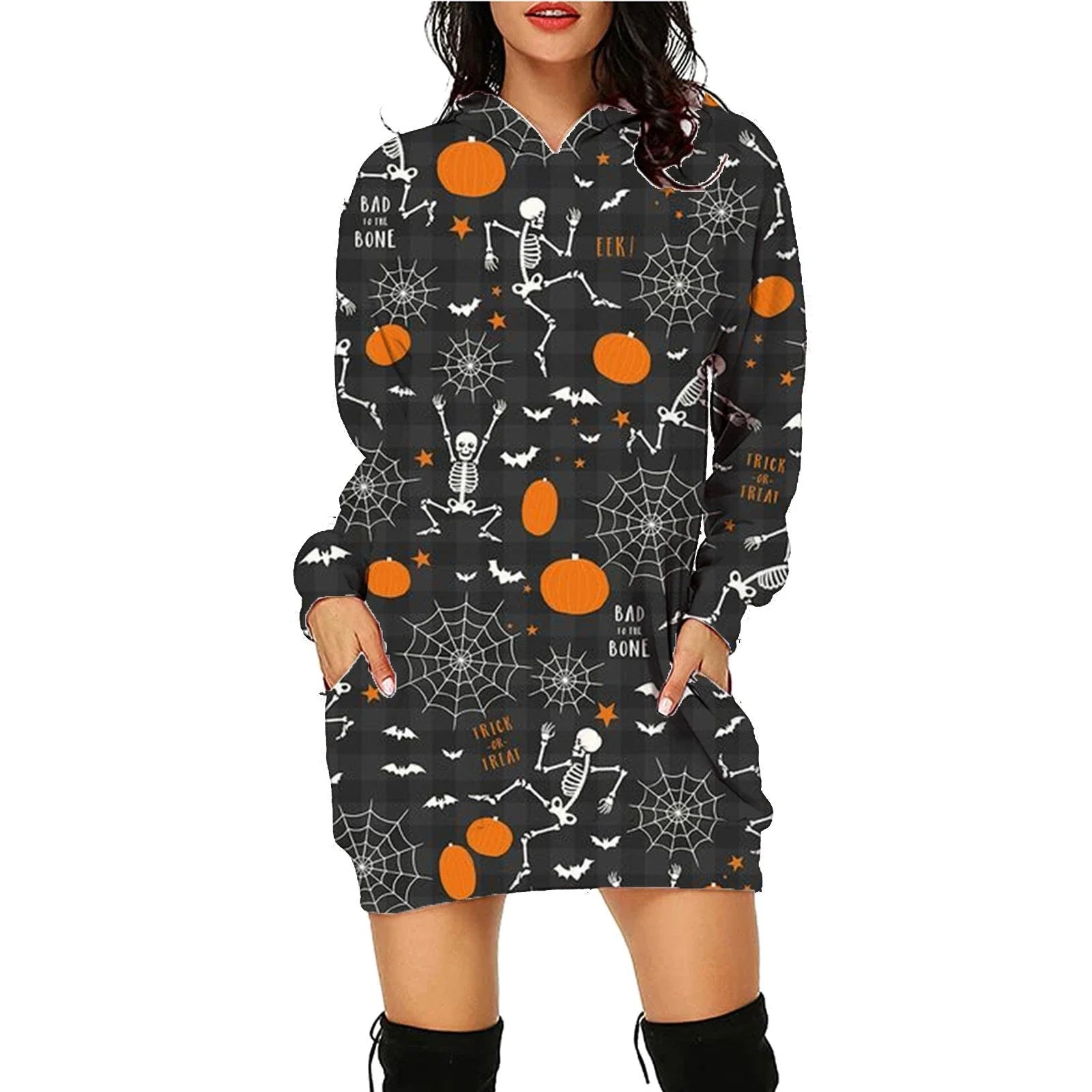 Women's cozy pullover hoodie with bold Halloween-themed print, available in multiple vibrant color options