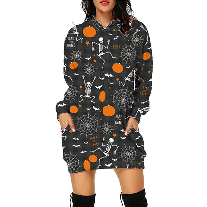 Women's cozy pullover hoodie with bold Halloween-themed print, available in multiple vibrant color options