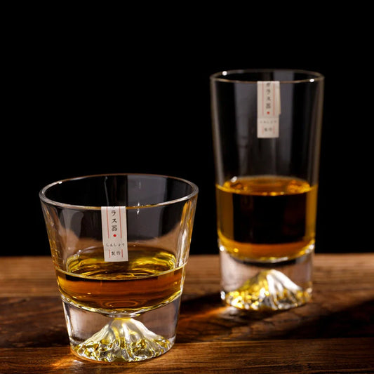 Elegant Japanese Mount Whiskey Glass with Mount Fuji design, perfect for whiskey enthusiasts.