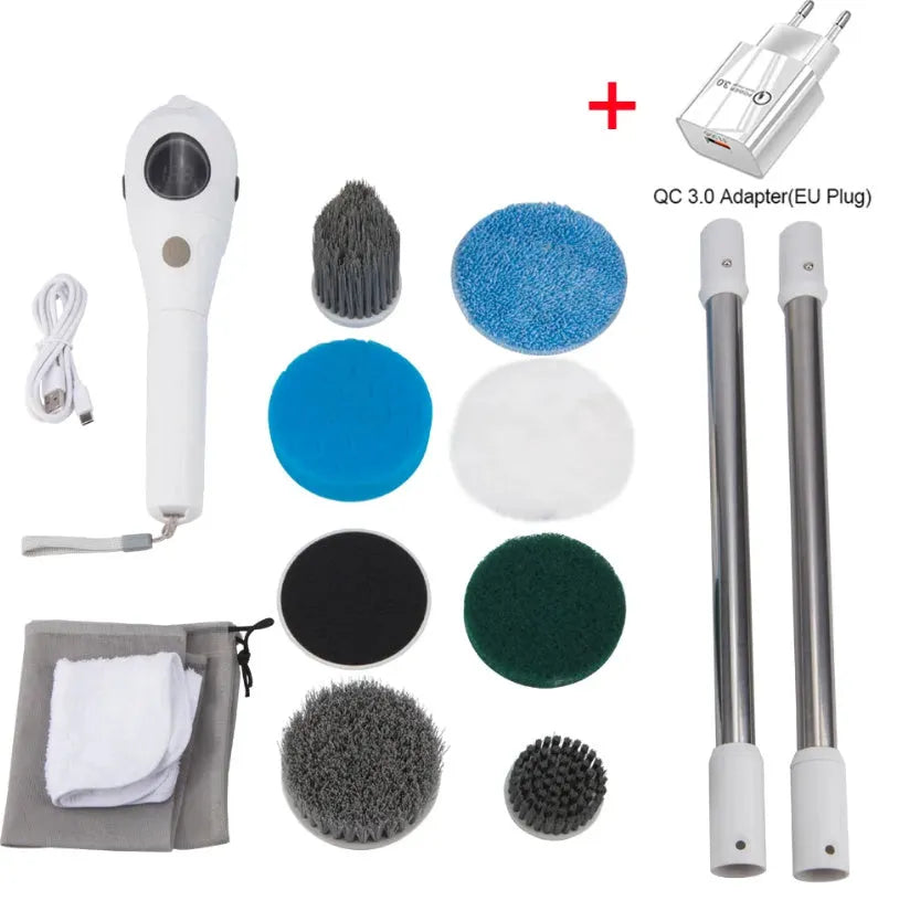White ABS lithium rechargeable handheld cleaning ball set with multiple international power adapters