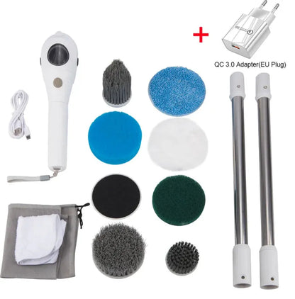 White ABS lithium rechargeable handheld cleaning ball set with multiple international power adapters