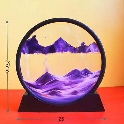 Glass quicksand painting with dynamic sand patterns in New Chinese abstract style, polished surface