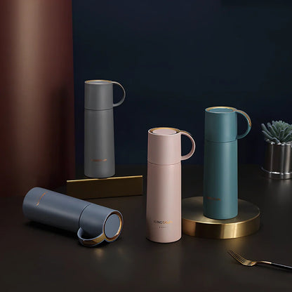 350ml stainless steel insulated vacuum flask in blue, with leakproof lid and round mouth for coffee or water