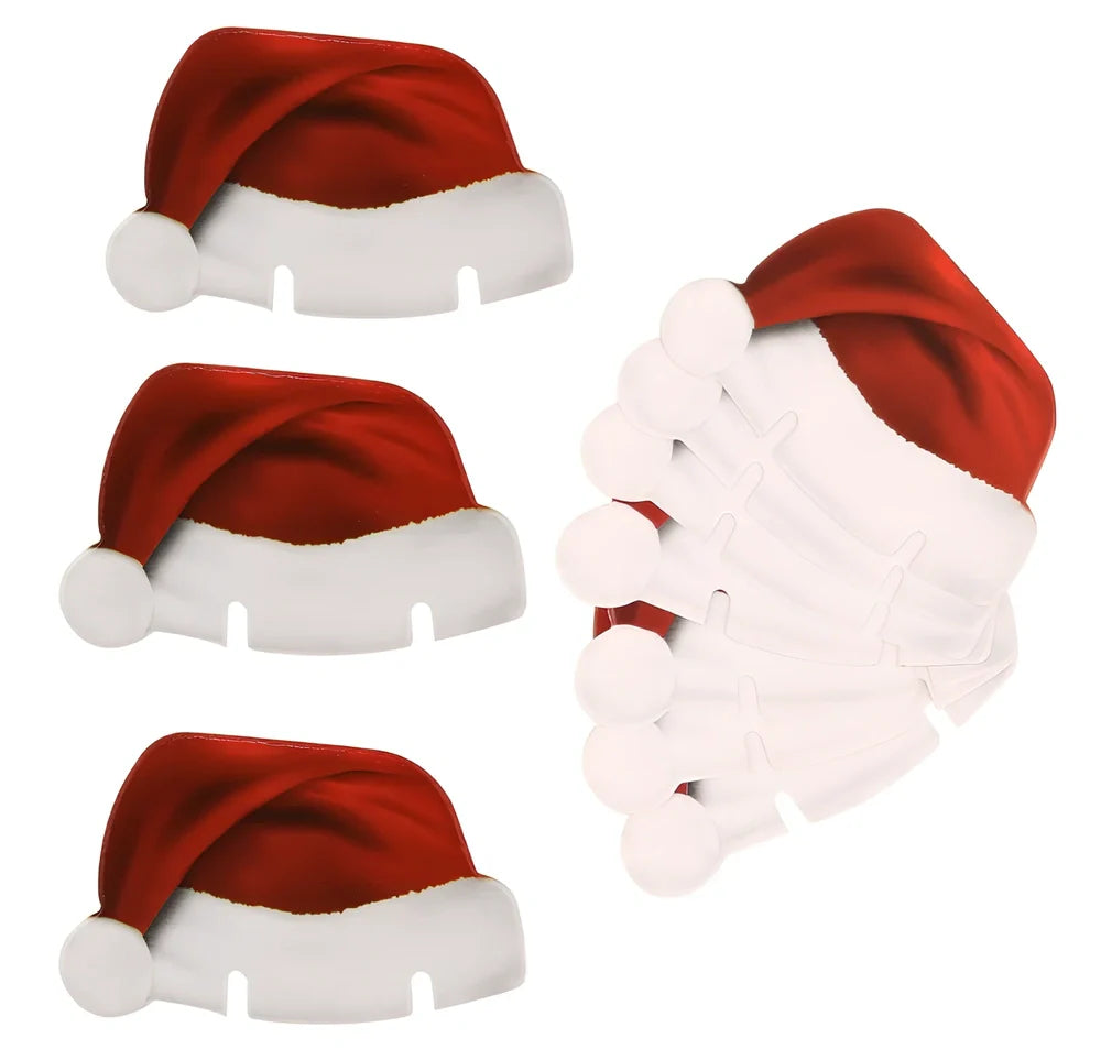 10 red Christmas Santa hats for wine glasses measuring 6x3.6cm each