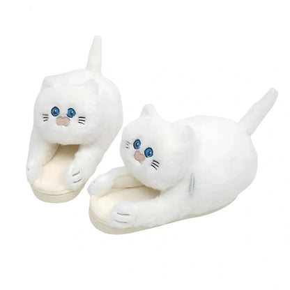 Blue cat pattern cotton slippers with 1.5cm heel and non-slip soles for UK sizes 35-43