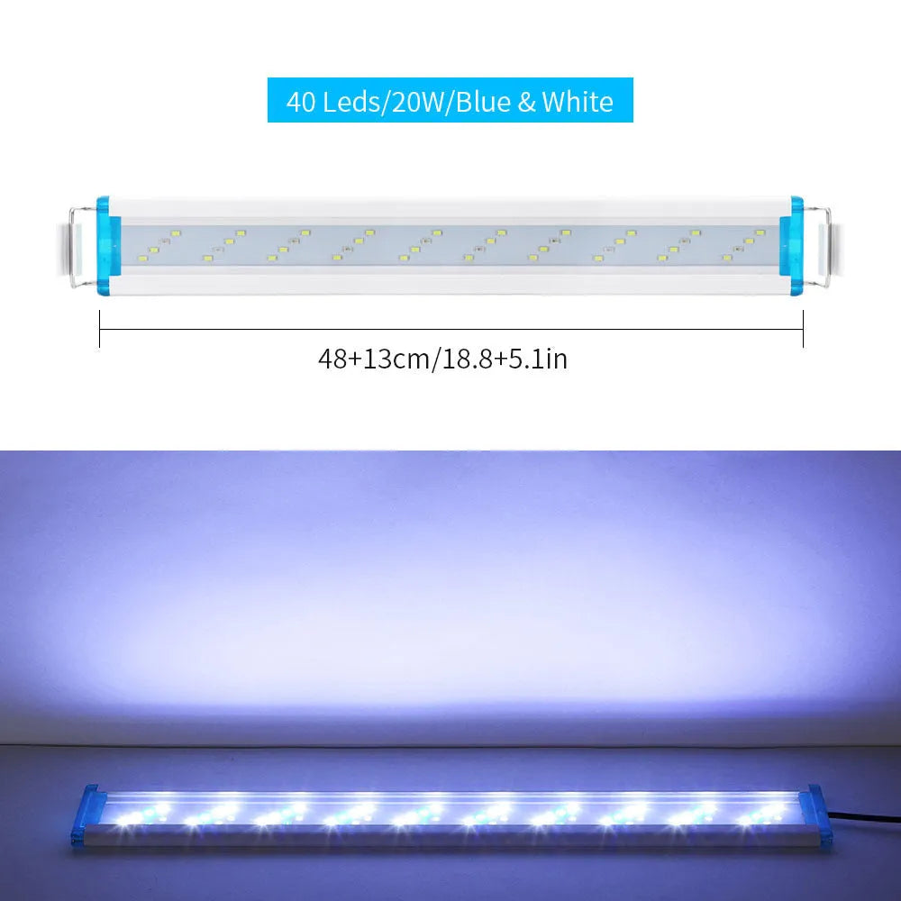 Ultra-thin PVC aquarium LED light fixture in blue and white lighting modes