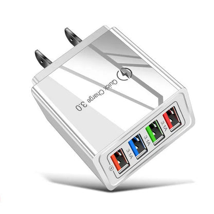 Four-port USB mobile phone charging head with luminous indicator in multiple colour options