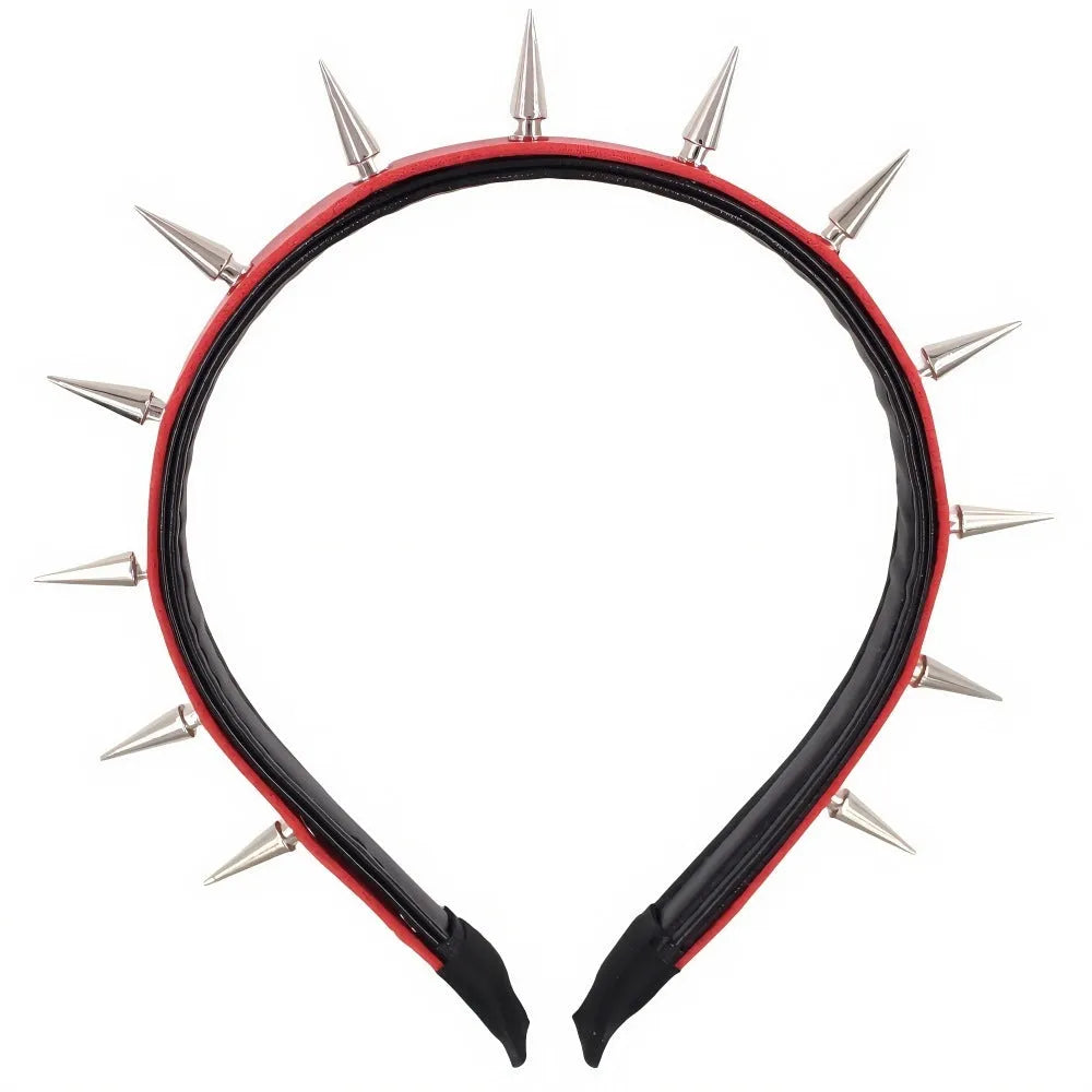 Handmade black punk metal headband with pointed nail heads and dotted rivet design
