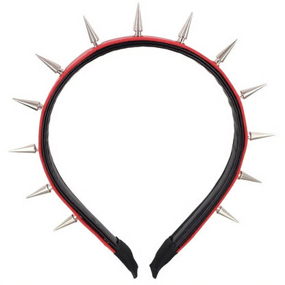 Handmade black punk metal headband with pointed nail heads and dotted rivet design