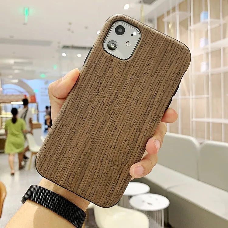 Slim natural wood iPhone case in teak, walnut, black rose, and rosewood colours.