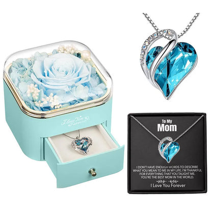 Valentine's Day rose flower drawer jewellery box with preserved eternal flowers and love crystal necklace gift set