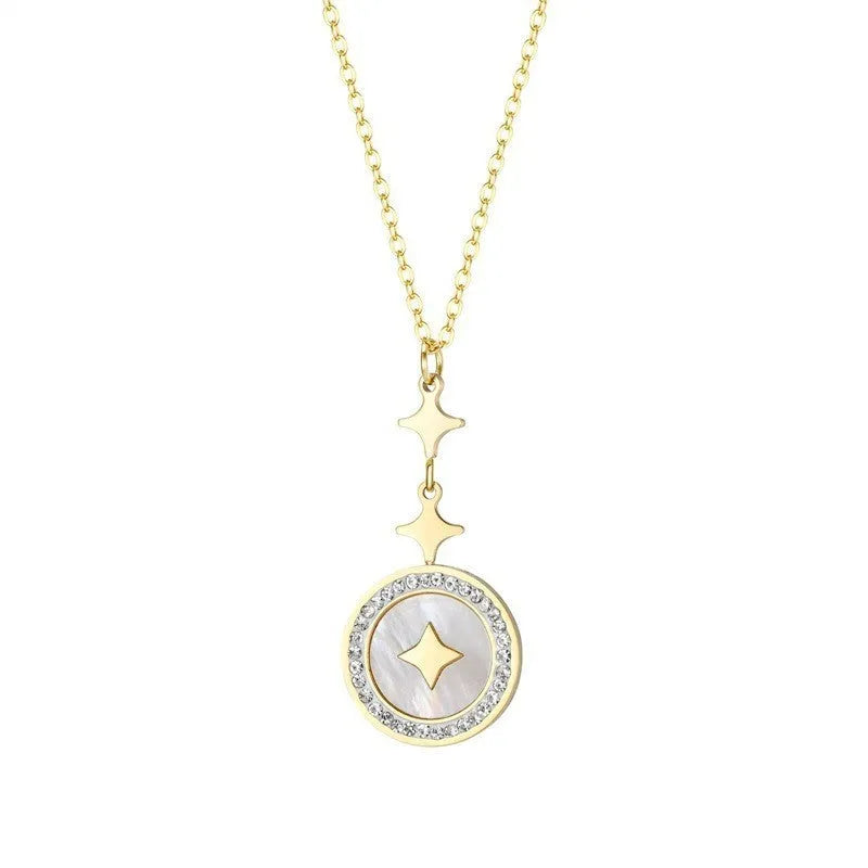 Titanium steel necklace with hexagonal star pendant on O-ring chain in gold finish