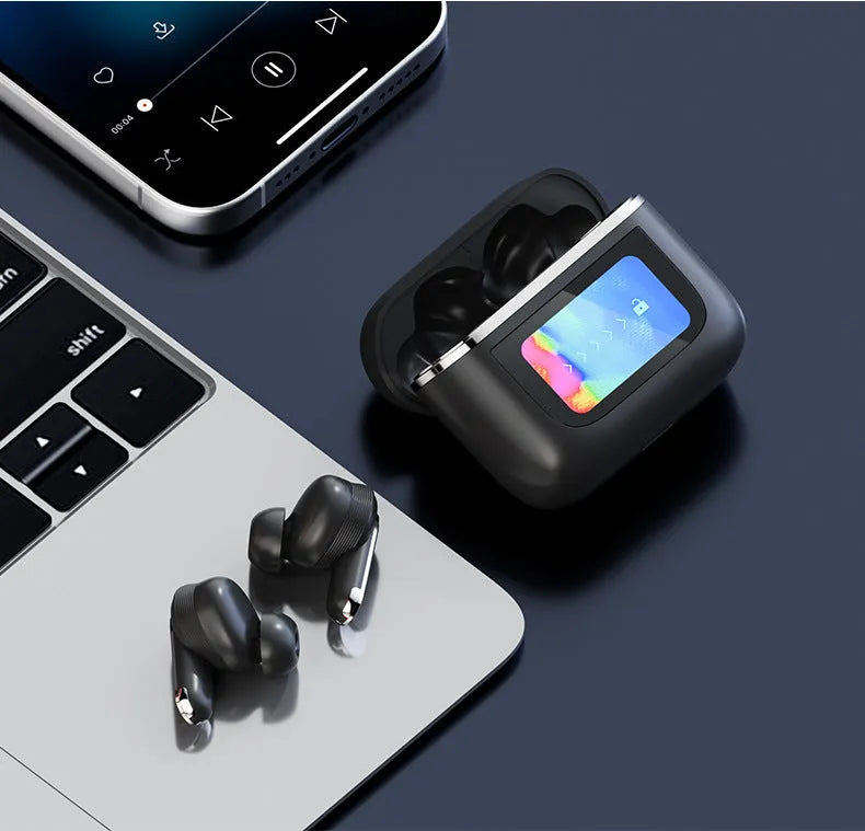 Touch screen active noise-cancelling Bluetooth in-ear headset in black colour option