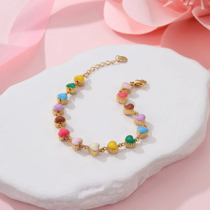Women's love heart-shaped titanium steel bracelet necklace with colourful oil design and gold electroplating