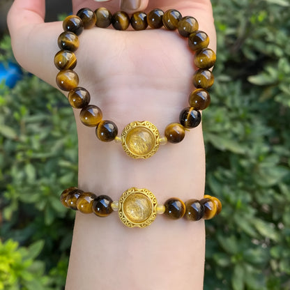 Handmade unisex crystal bracelet with a diamond gourd charm and assorted 10mm and 8mm beads.