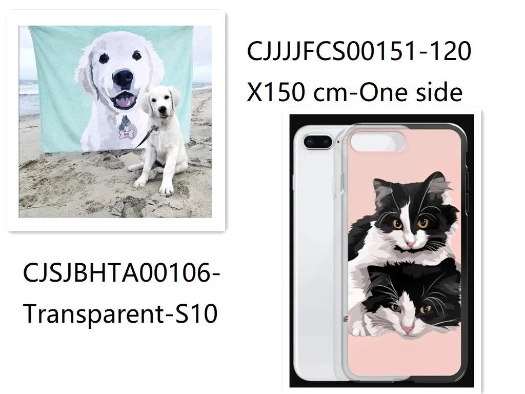Custom flannel photo blanket and matching transparent phone case with personalised design.