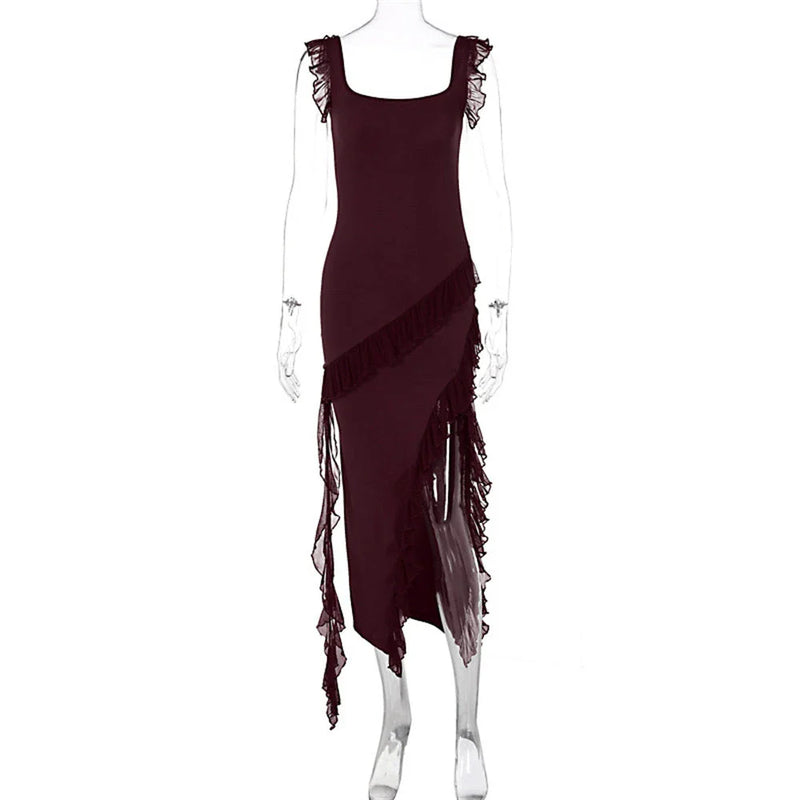 Stylish Ruffled Split-Hem Dress for Trendy Nights Out