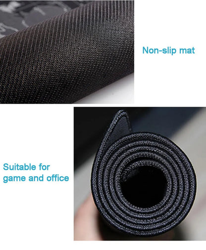 Custom cartoon silk cloth non-slip mouse pad in large size on a desk with keyboard