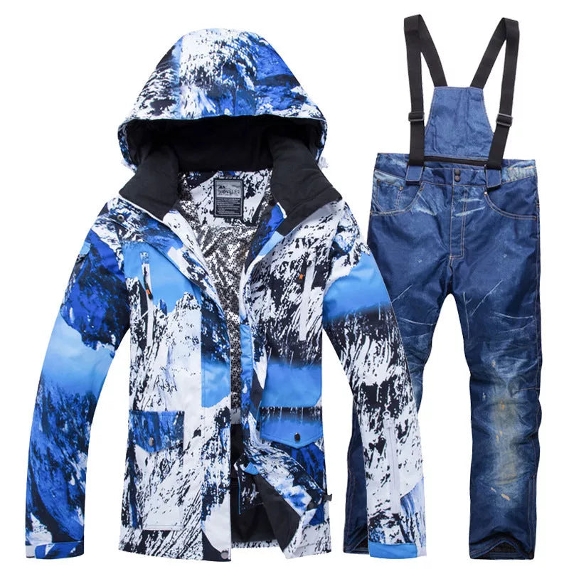 Waterproof and warm ski suits for men and women in blue and red