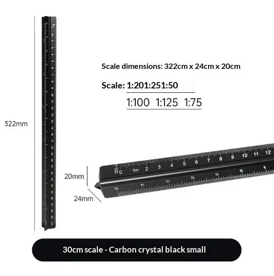 30cm triangular ruler in carbon black, prism blue, star silver or walnut gold, plastic or aluminium alloy, large or small scale