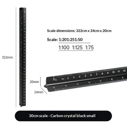 30cm triangular ruler in carbon black, prism blue, star silver or walnut gold, plastic or aluminium alloy, large or small scale